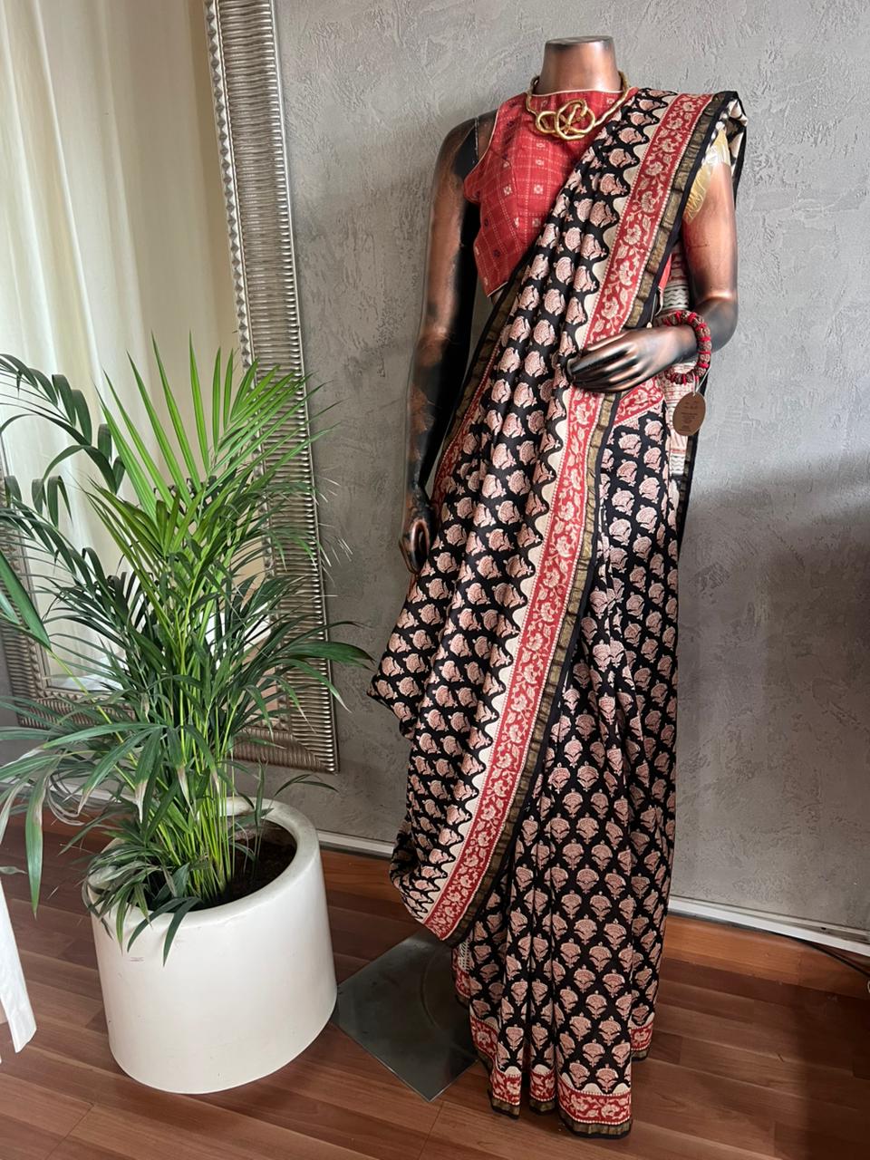 BAGRU PRINT CHANDERI SILK SAREE