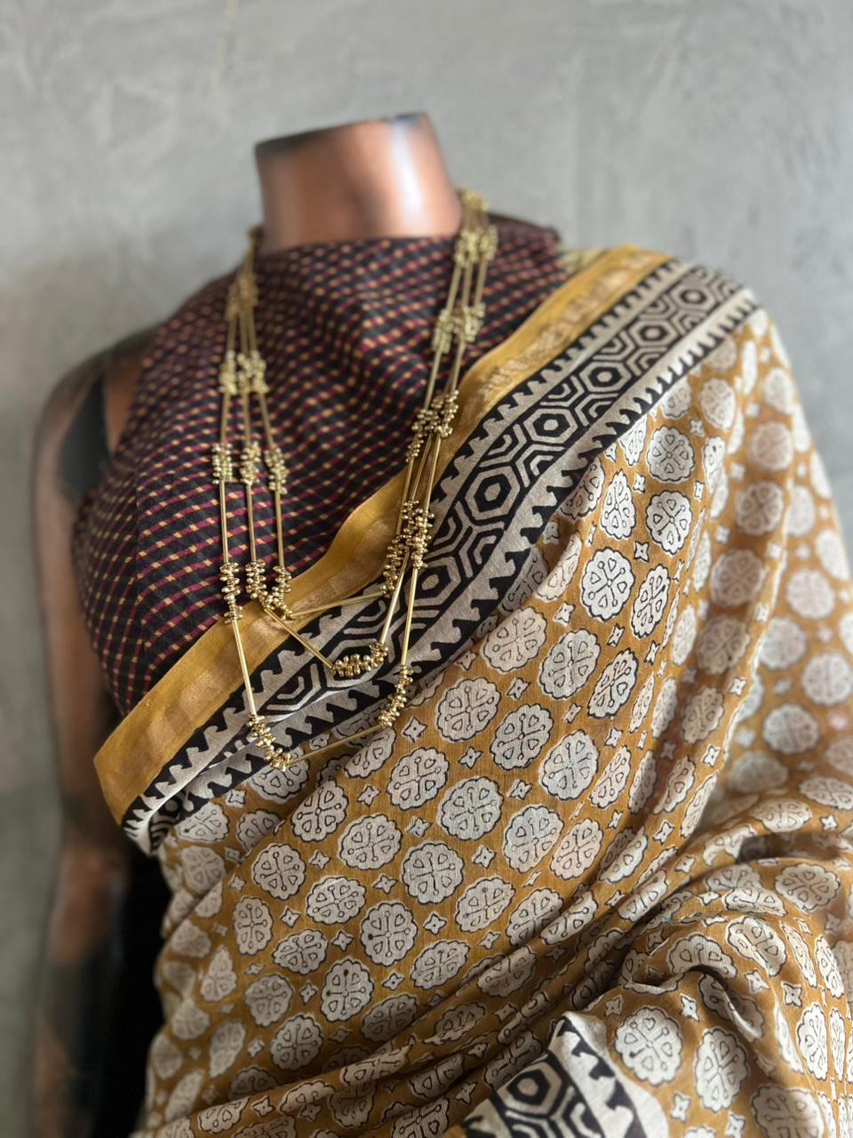 BAGRU PRINT CHANDERI SILK SAREE