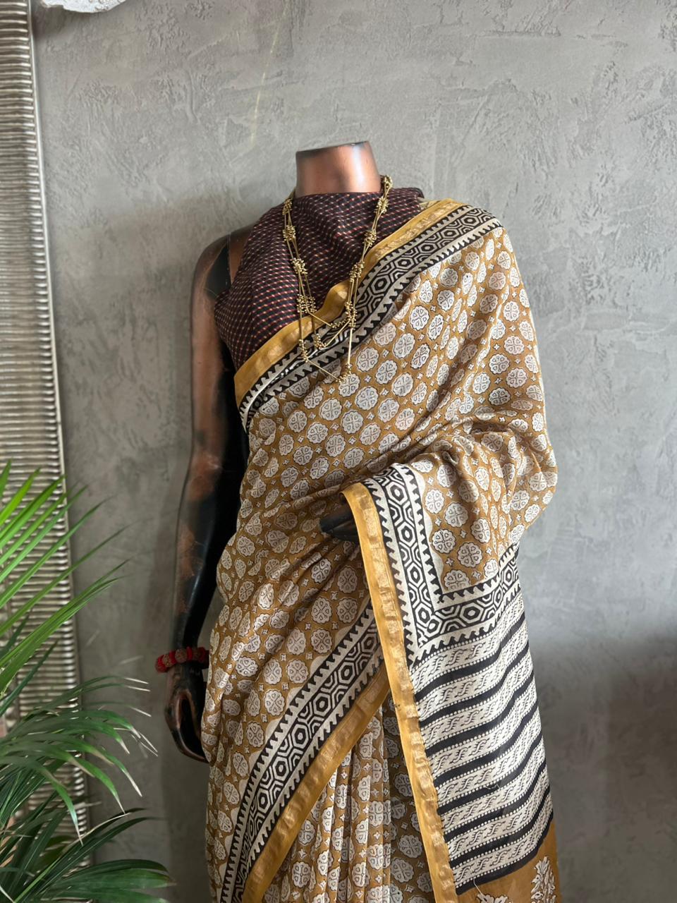 BAGRU PRINT CHANDERI SILK SAREE