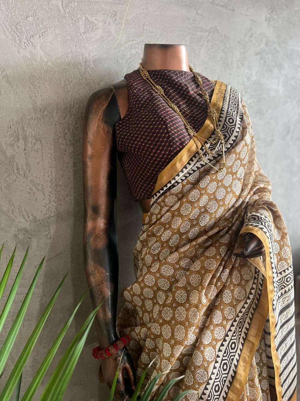 BAGRU PRINT CHANDERI SILK SAREE