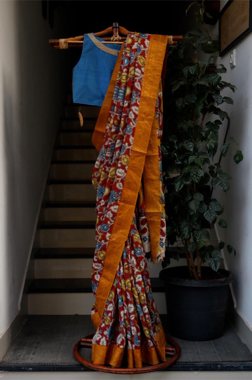 PEDANA KALAMKARI SAREE_RED