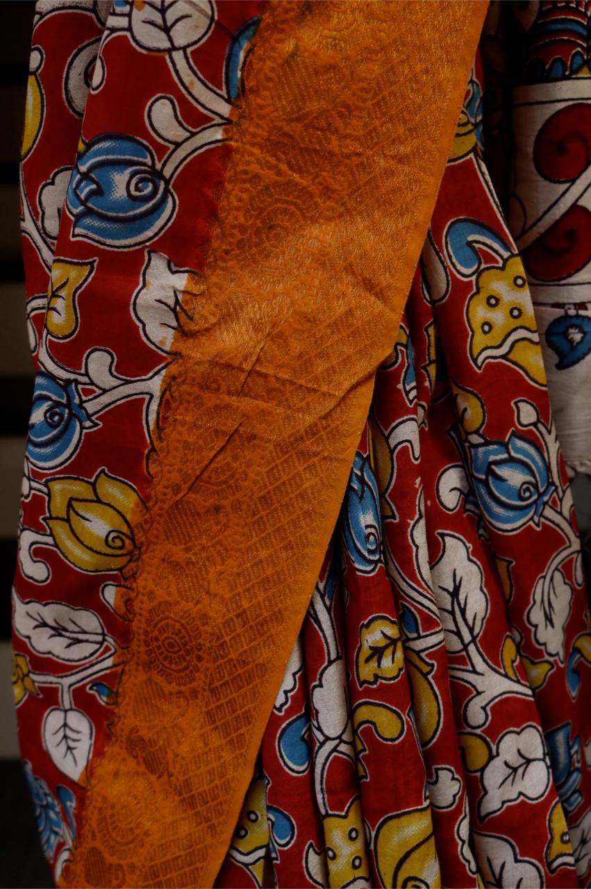 PEDANA KALAMKARI SAREE_RED