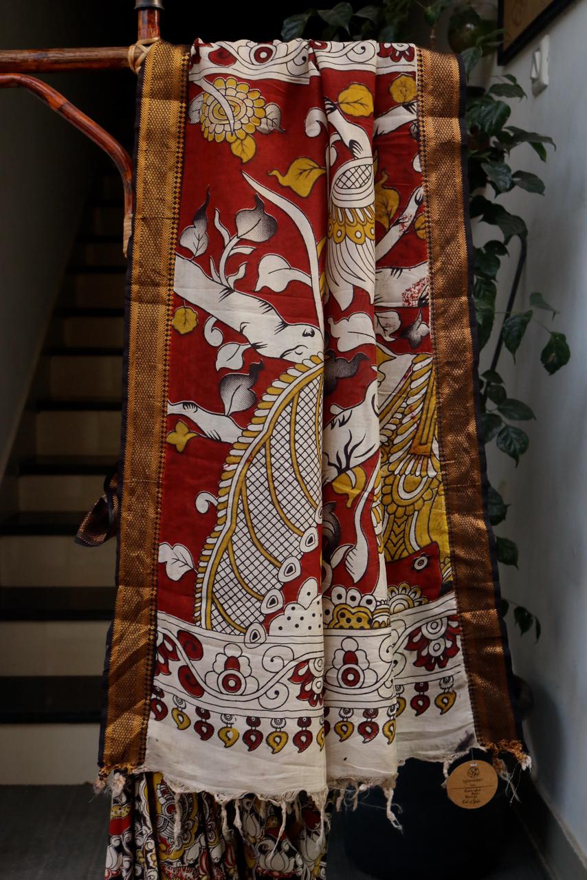 PEDANA KALAMKARI SAREE_BLACK