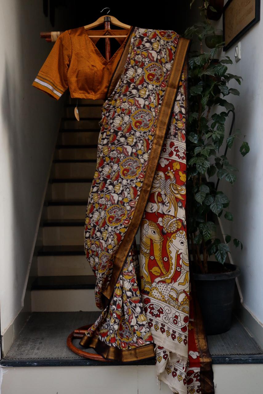PEDANA KALAMKARI SAREE_BLACK