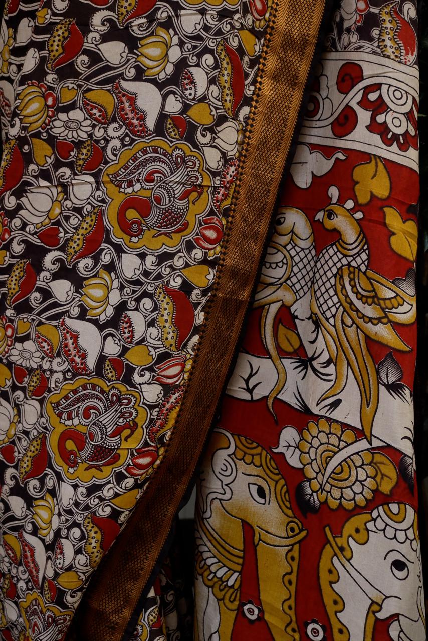 PEDANA KALAMKARI SAREE_BLACK