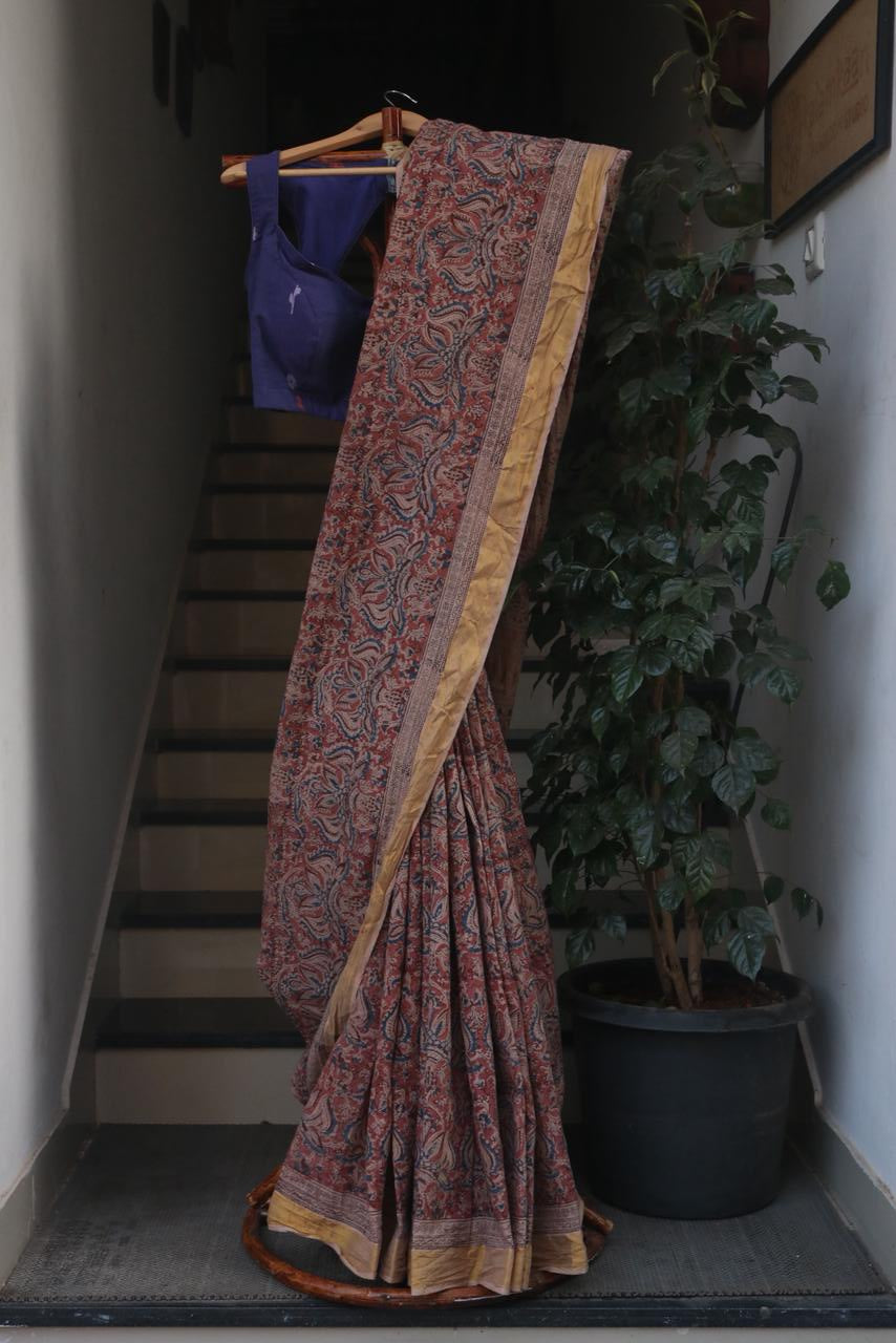 KALAMKARI COTTON BLOCK PRINTED SAREE