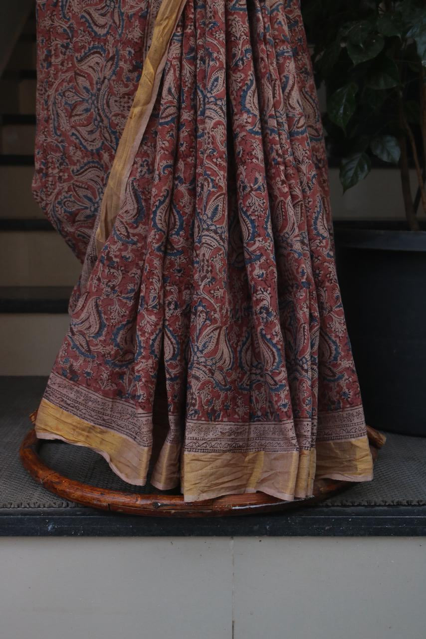 KALAMKARI COTTON BLOCK PRINTED SAREE