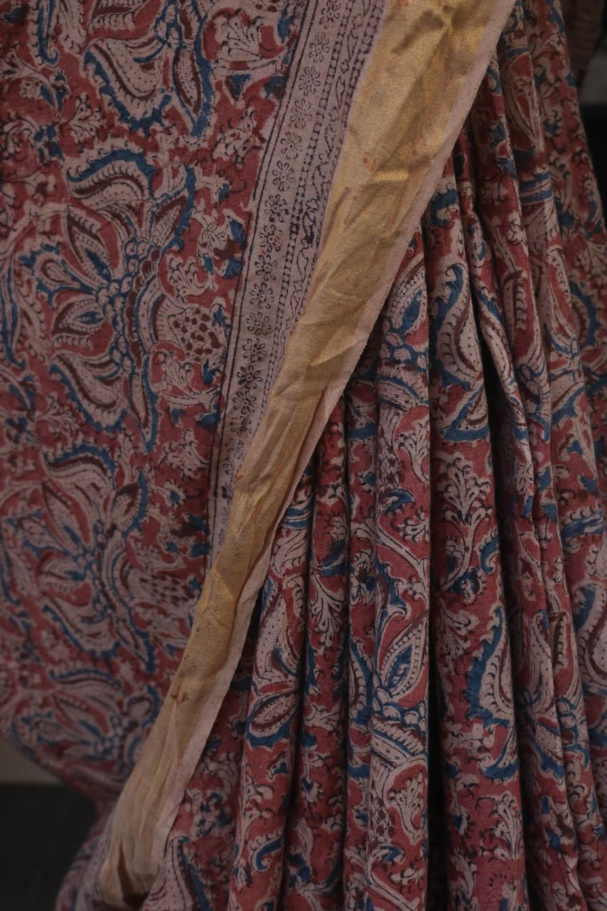 KALAMKARI COTTON BLOCK PRINTED SAREE