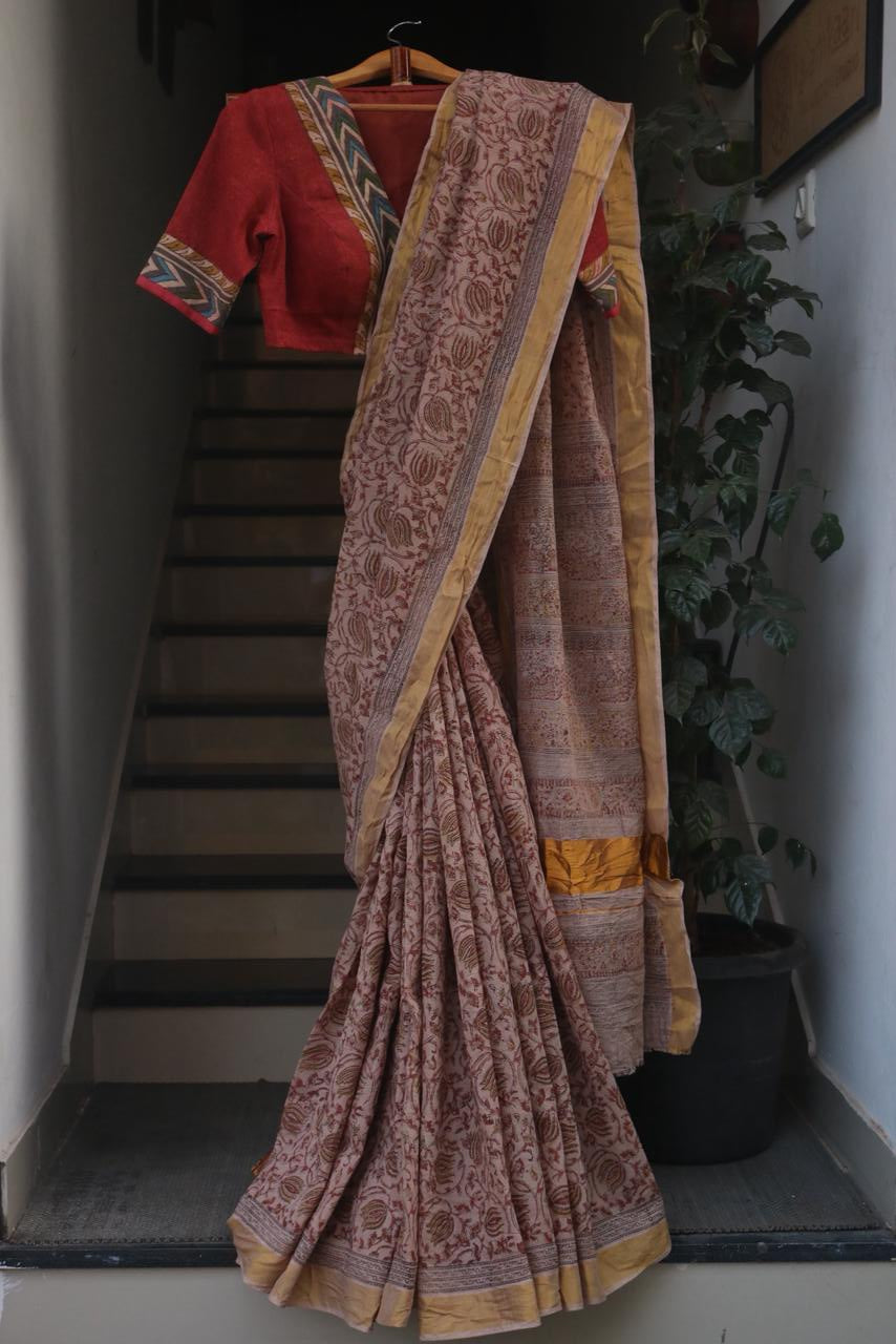 KALAMKARI COTTON BLOCK PRINTED SAREE