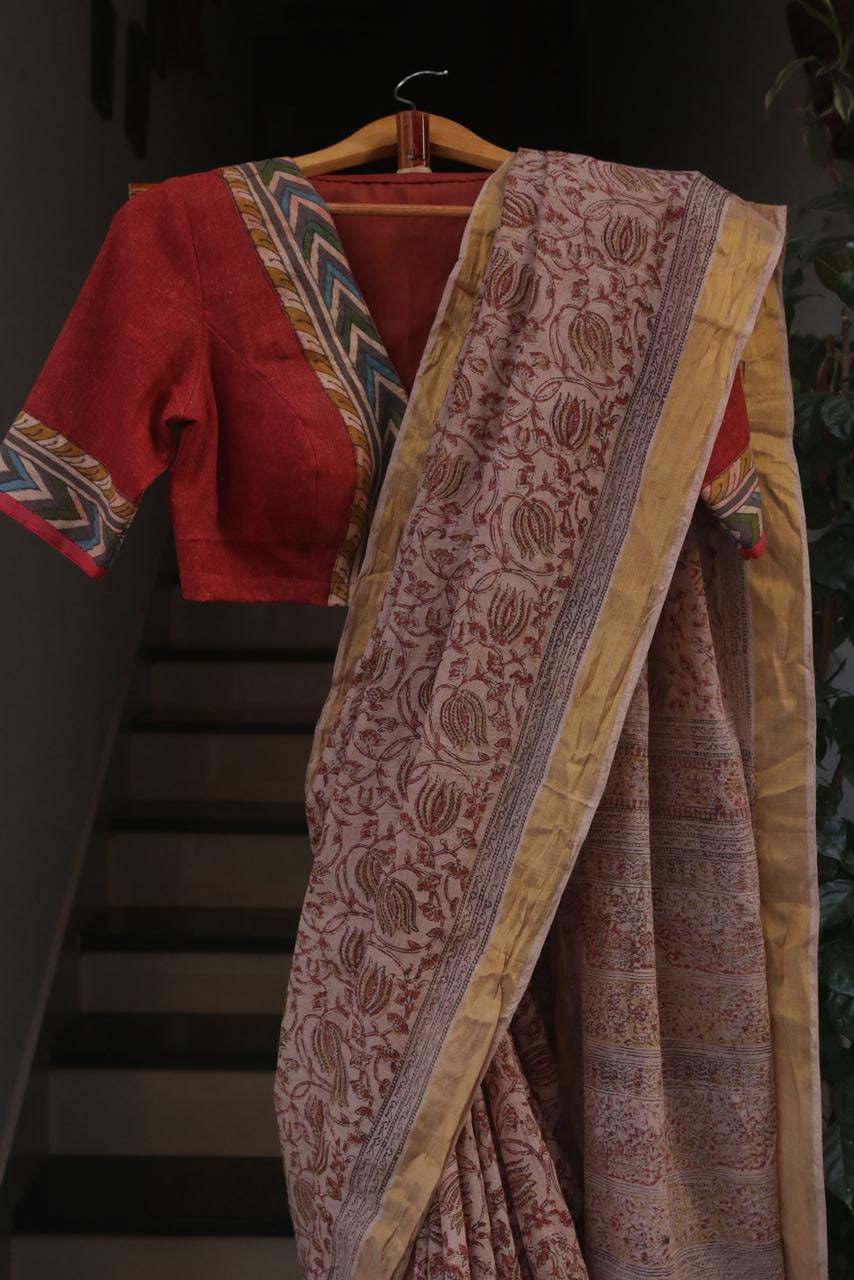 KALAMKARI COTTON BLOCK PRINTED SAREE