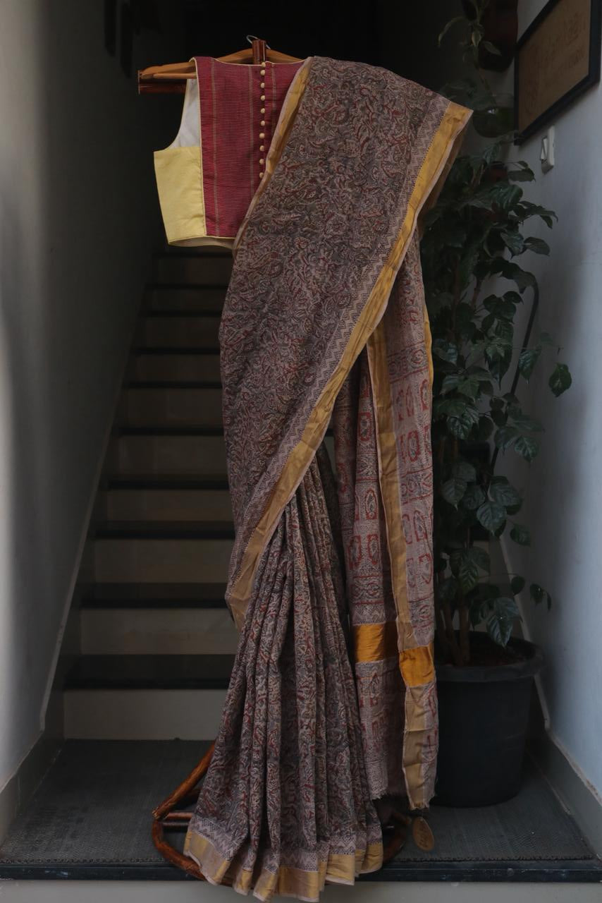 KALAMKARI COTTON BLOCK PRINTED SAREE