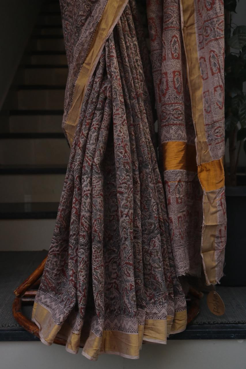 KALAMKARI COTTON BLOCK PRINTED SAREE