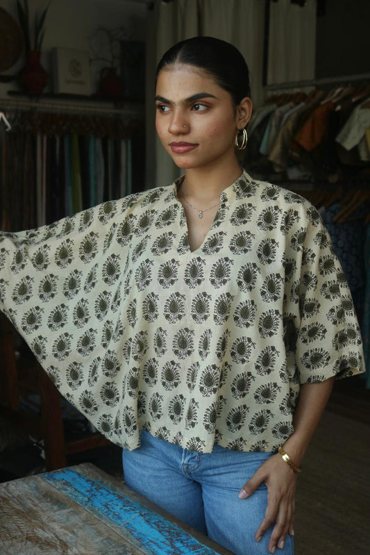 PRINTED COTTON KAFTAN top