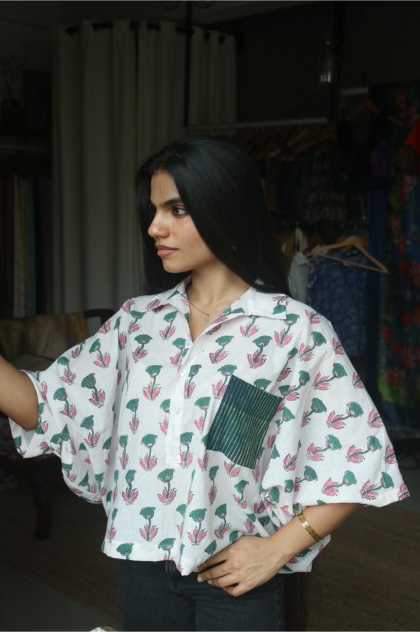PRINTED COTTON KAFTAN SHIRT