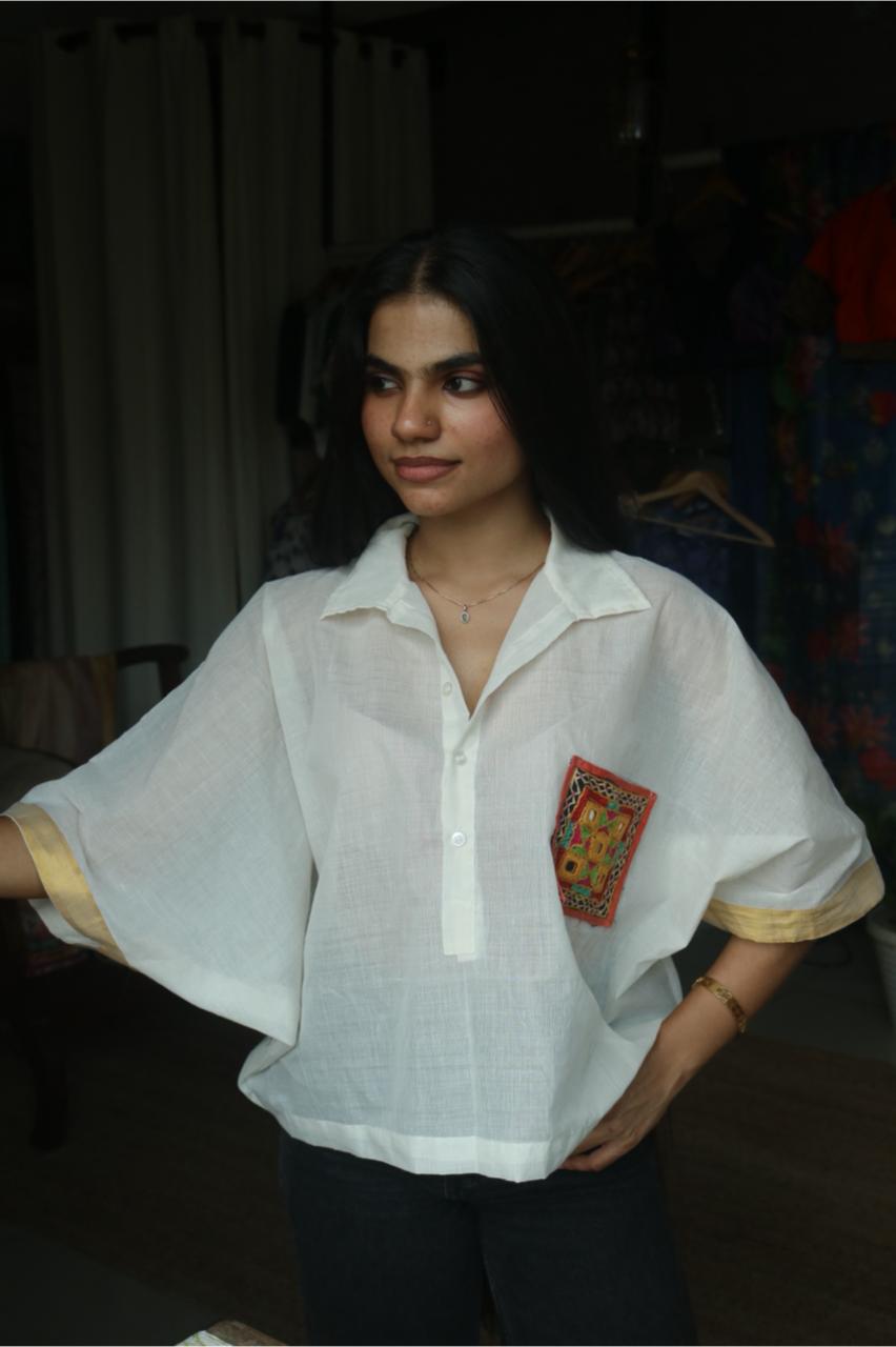 WHITE KASAVU KAFTAN SHIRT