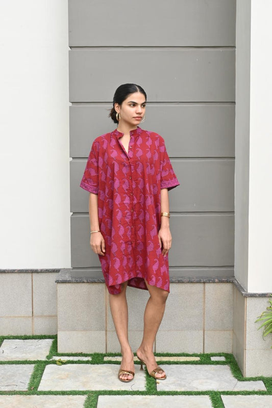 COTTON PRINTED SHIRT DRESS