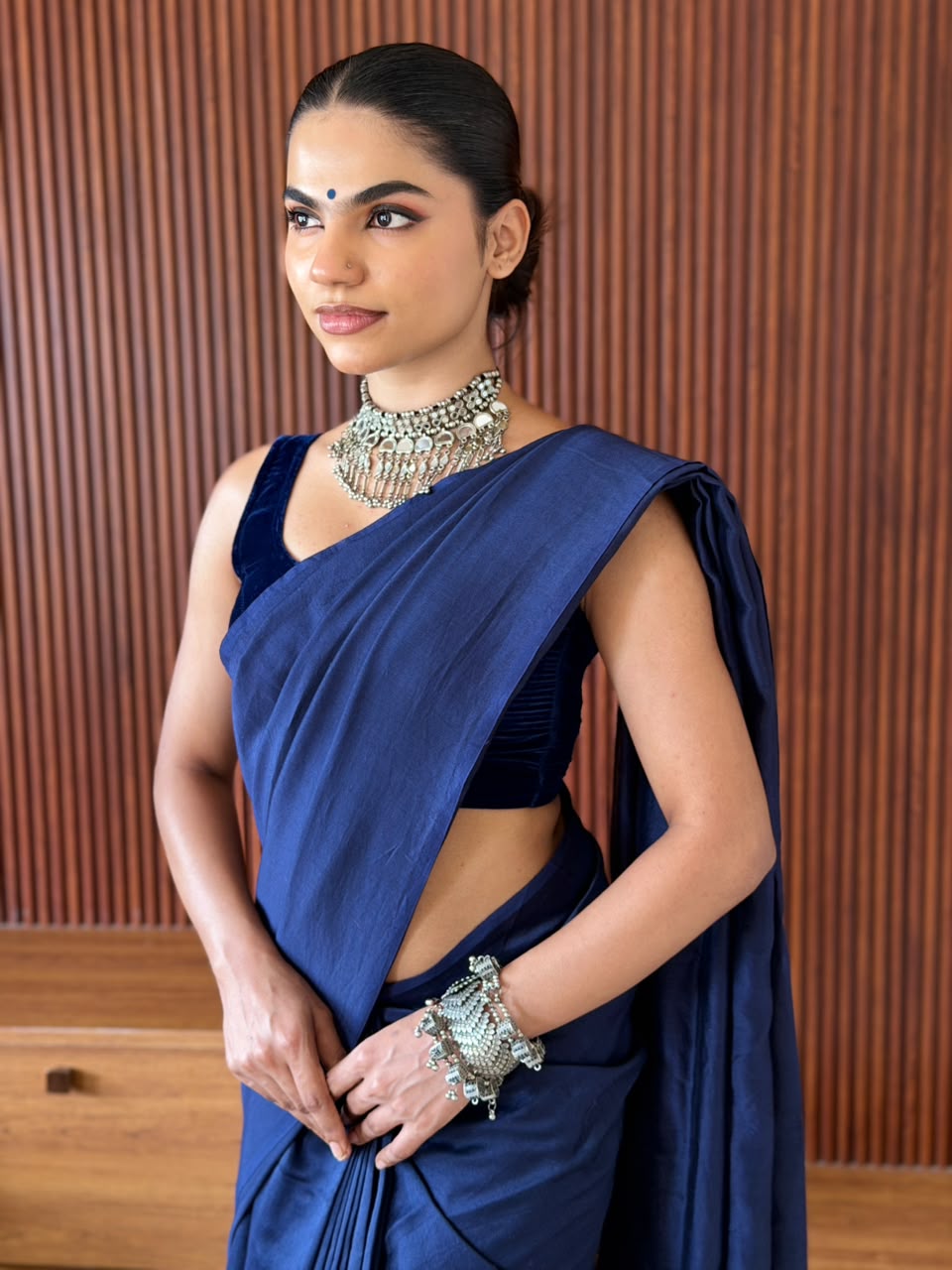 VAT-DYED CHANDERI SAREE WITH SHIBORI PALLU