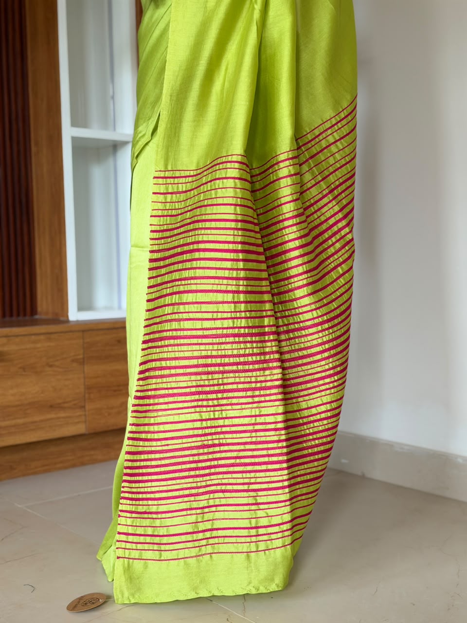 VAT-DYED CHANDERI SAREE WITH EMBROIDERY PALLU_GREEN