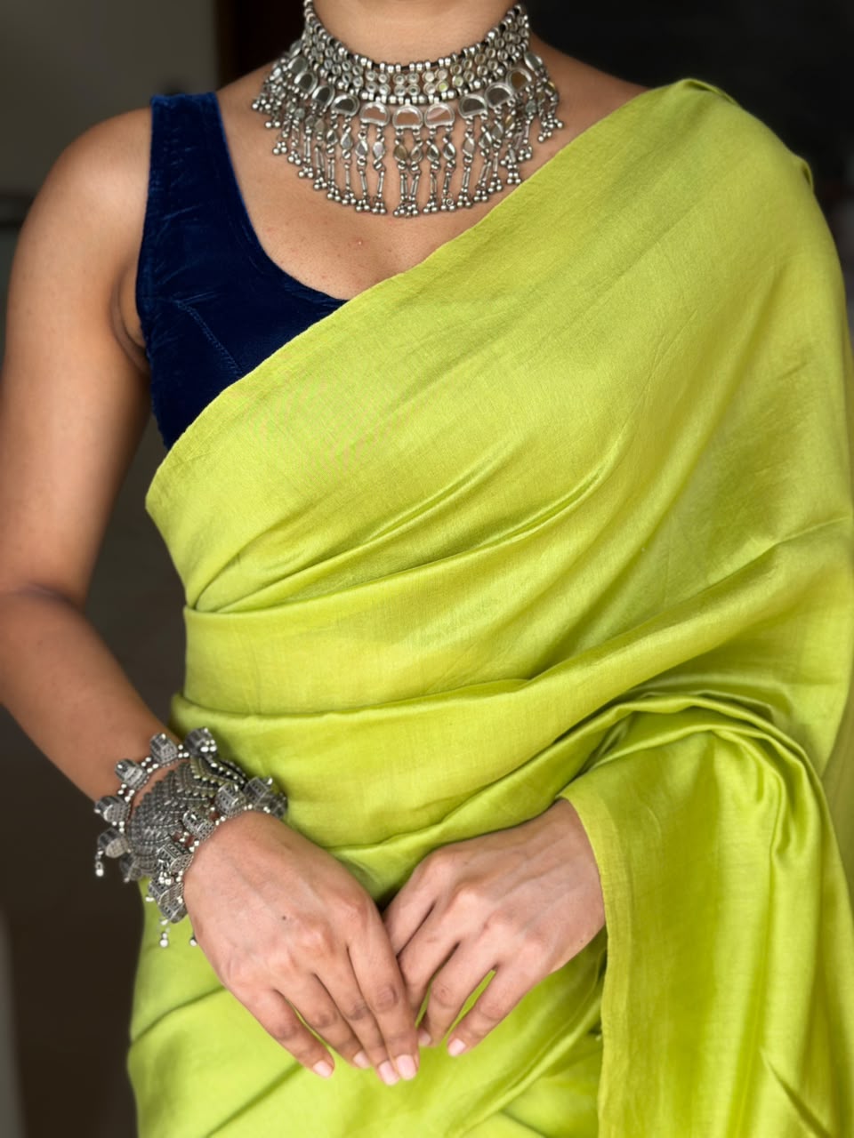 VAT-DYED CHANDERI SAREE WITH EMBROIDERY PALLU_GREEN