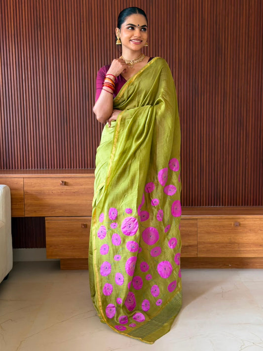 VAT-DYED CHANDERI SAREE WITH APLIC PALLU