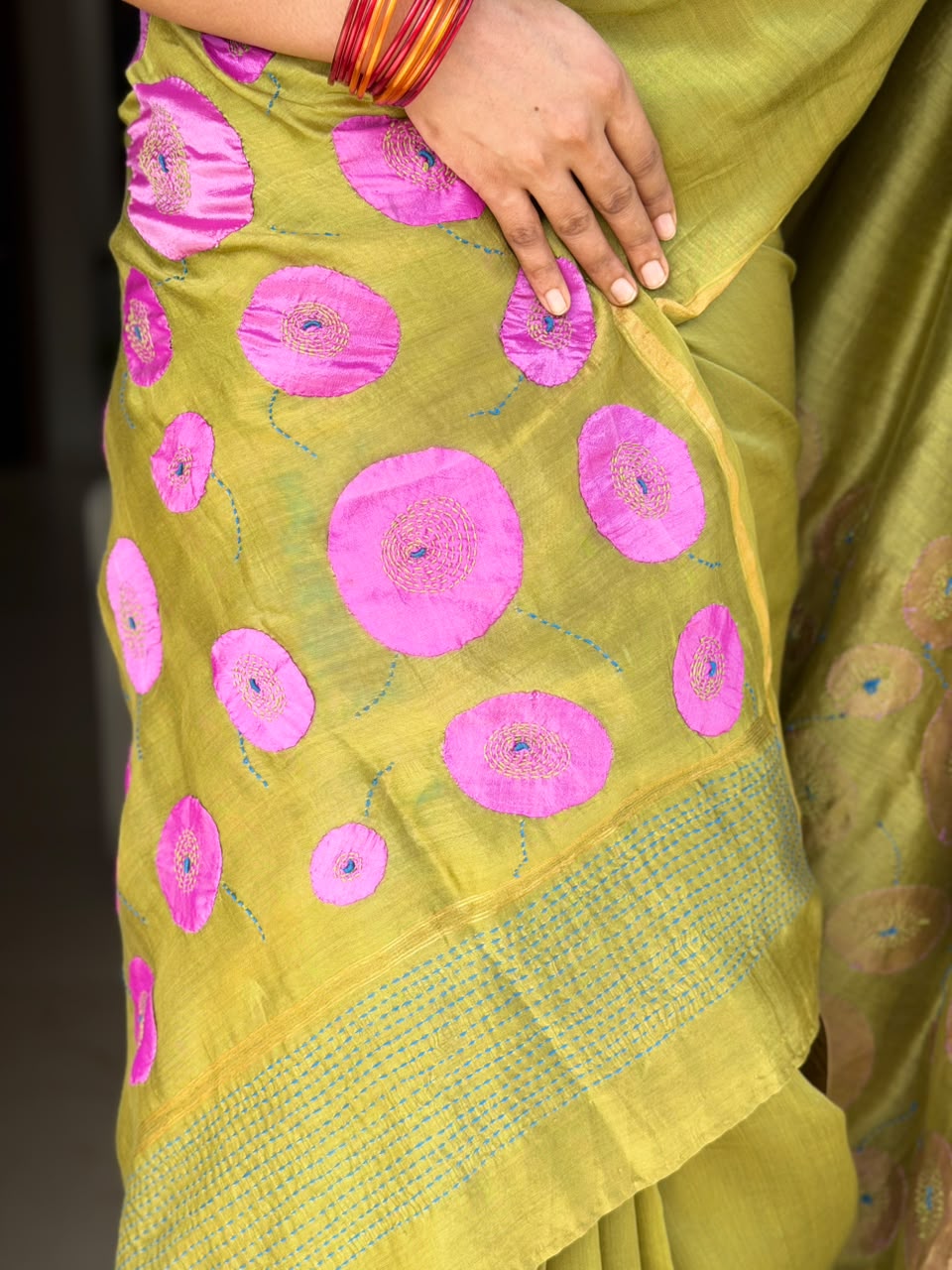 VAT-DYED CHANDERI SAREE WITH APLIC PALLU