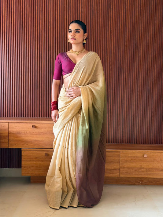 VAT-DYED CHANDERI SAREE WITH HAND CRAFTED PALLU