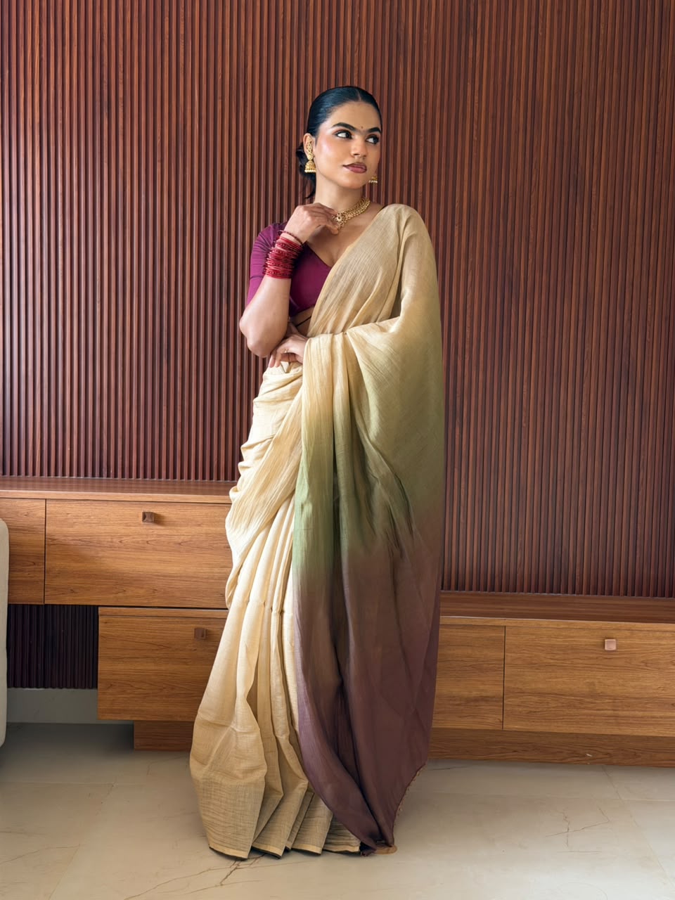 VAT-DYED CHANDERI SAREE WITH HAND CRAFTED PALLU
