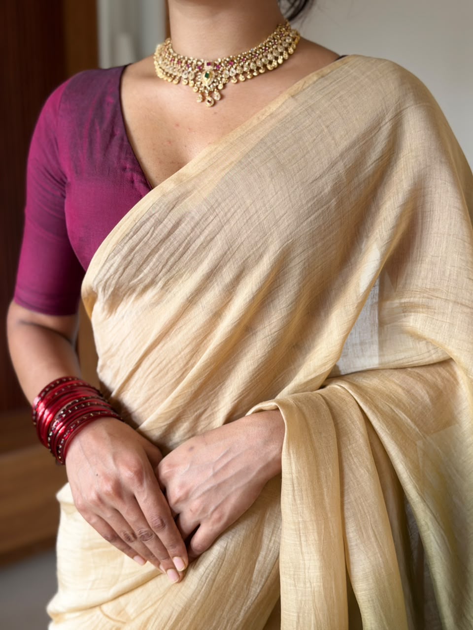 VAT-DYED CHANDERI SAREE WITH HAND CRAFTED PALLU