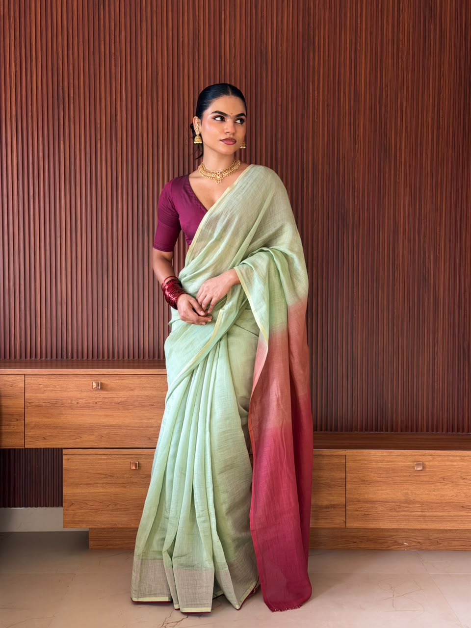 VAT-DYED CHANDERI SAREE WITH HAND CRAFTED PALLU