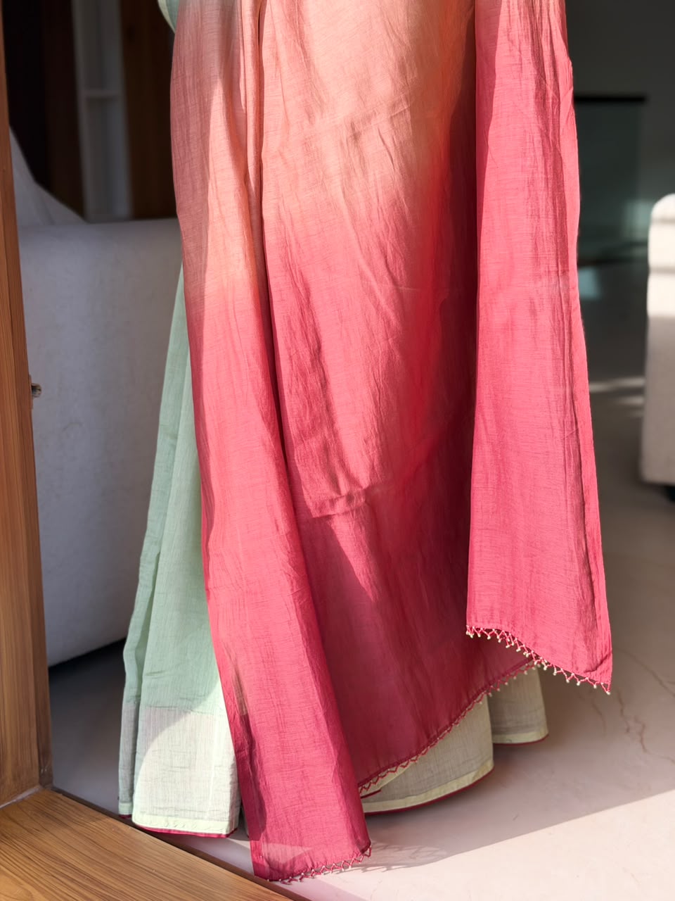 VAT-DYED CHANDERI SAREE WITH HAND CRAFTED PALLU