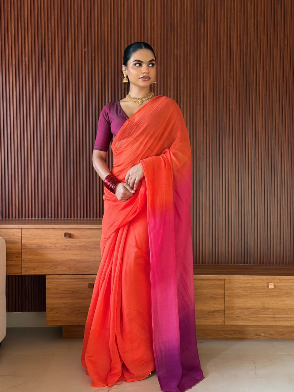 VAT-DYED CHANDERI SAREE WITH HAND CRAFTED PALLU