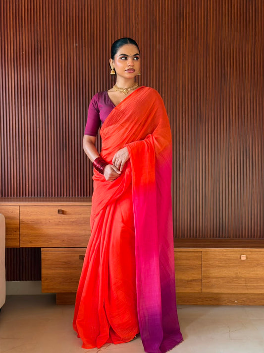 VAT-DYED CHANDERI SAREE WITH HAND CRAFTED PALLU