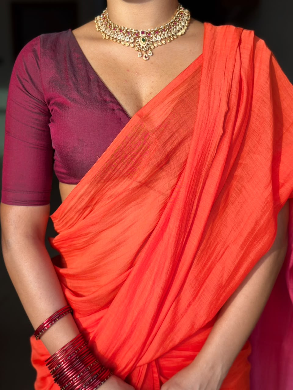 VAT-DYED CHANDERI SAREE WITH HAND CRAFTED PALLU
