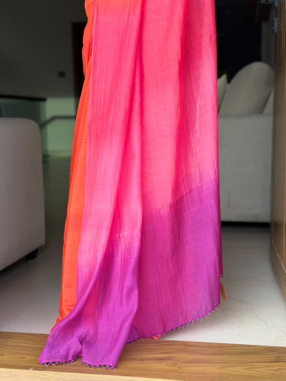 VAT-DYED CHANDERI SAREE WITH HAND CRAFTED PALLU