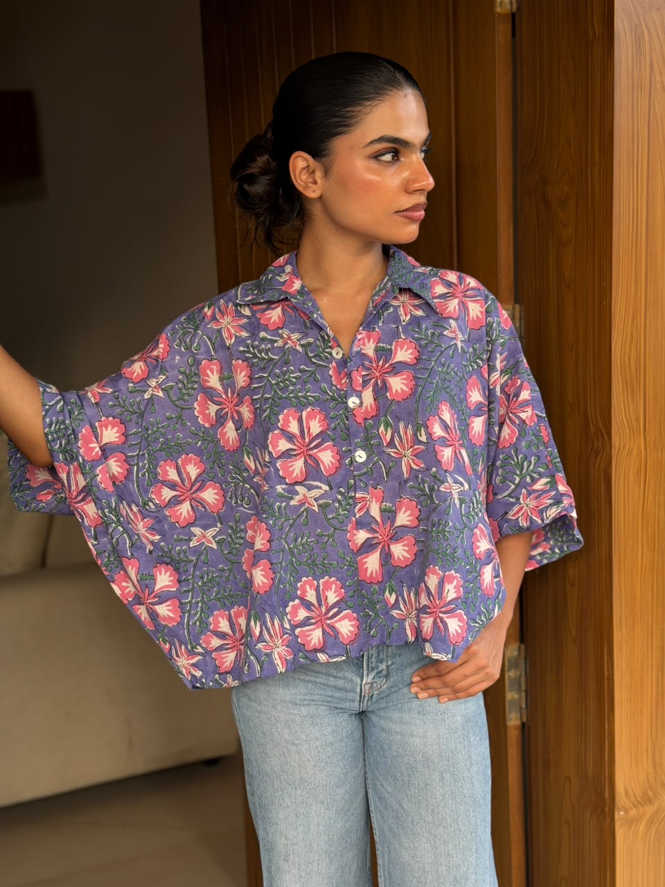 PRINTED COTTON KAFTAN SHIRT