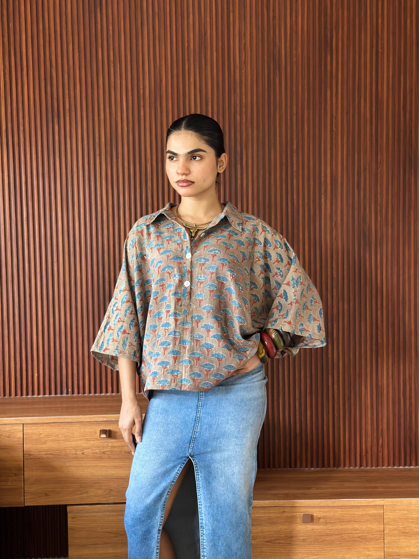 HAND BLOCK PRINTED COTTON KAFTAN SHIRT