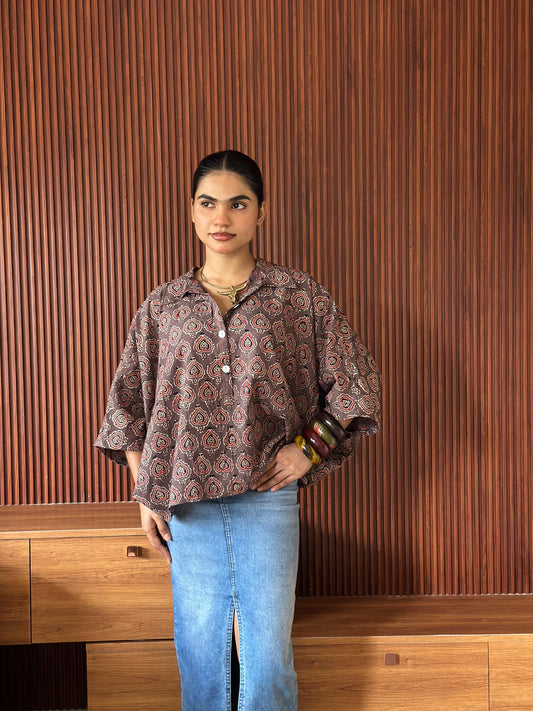 PRINTED COTTON KAFTAN SHIRT AJRAK PRINT