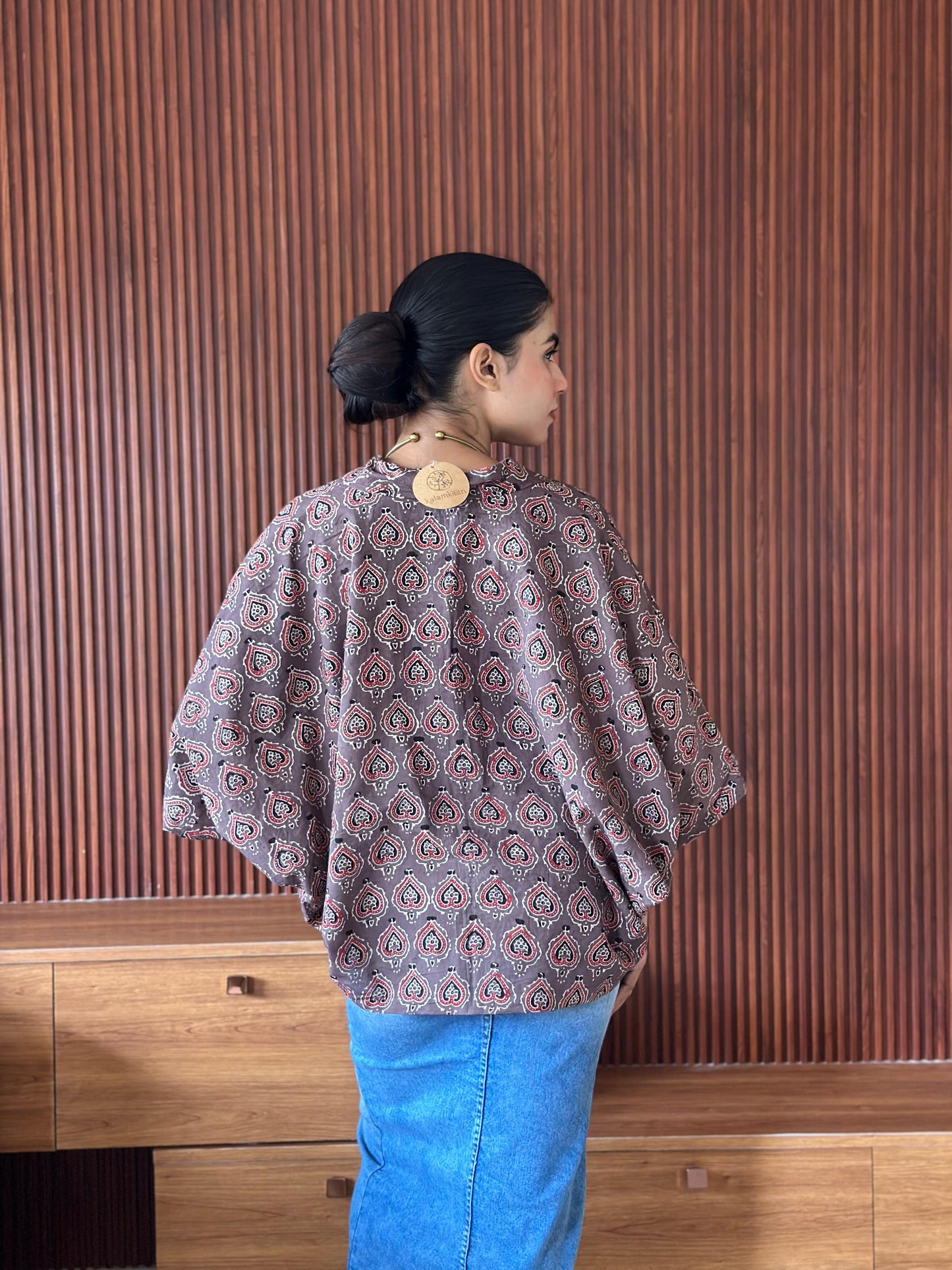PRINTED COTTON KAFTAN SHIRT AJRAK PRINT