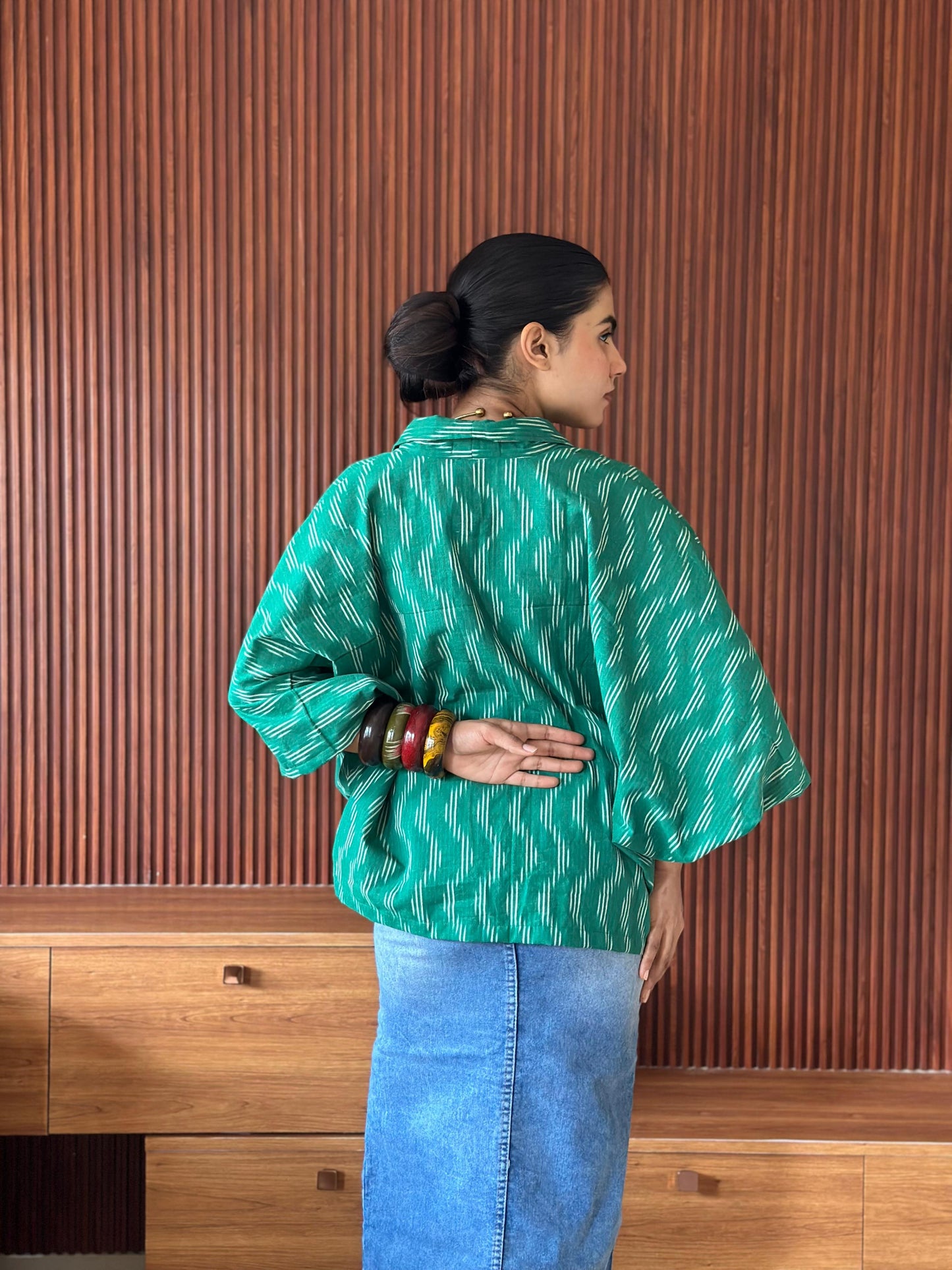 PRINTED ikat KAFTAN SHIRT GREEN