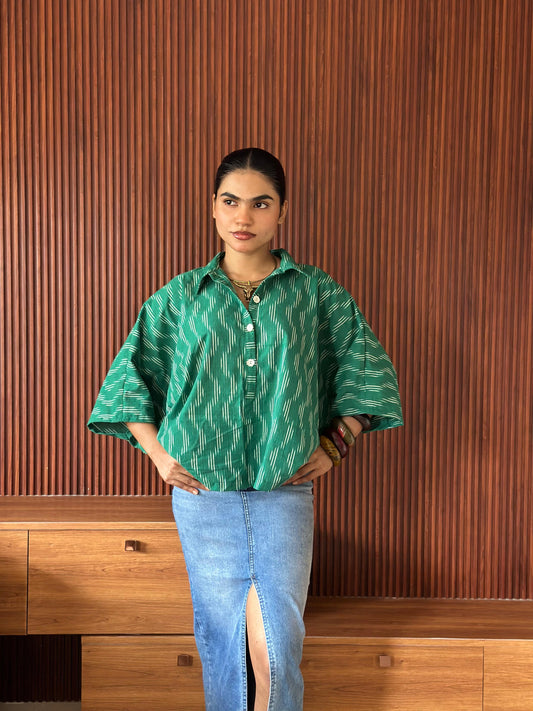PRINTED ikat KAFTAN SHIRT GREEN