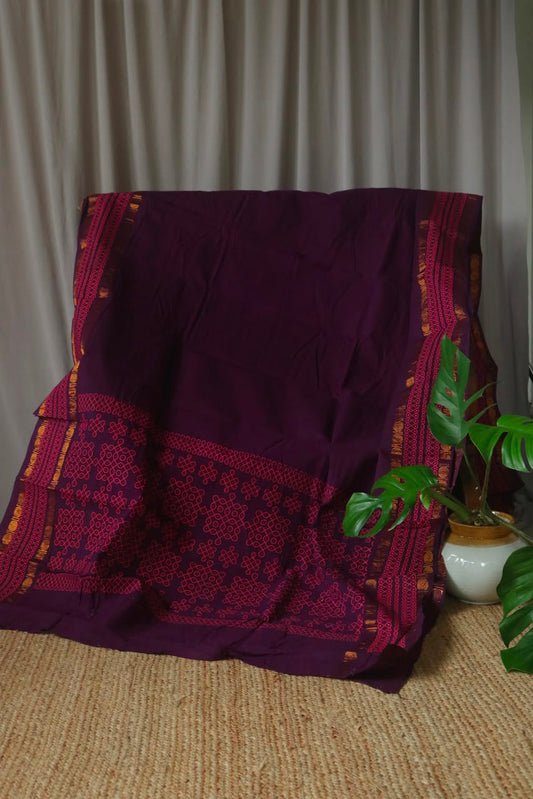GADI KOLAM PRINTED COTTON SAREE PURPLE