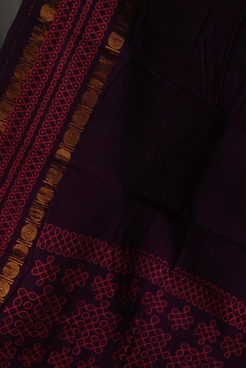 GADI KOLAM PRINTED COTTON SAREE PURPLE