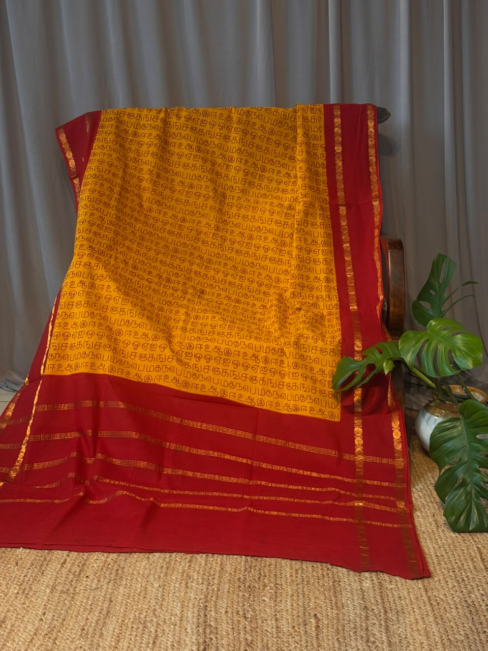 TAMIL RETTAIPETTU BORDER COTTON SAREE YELLOW