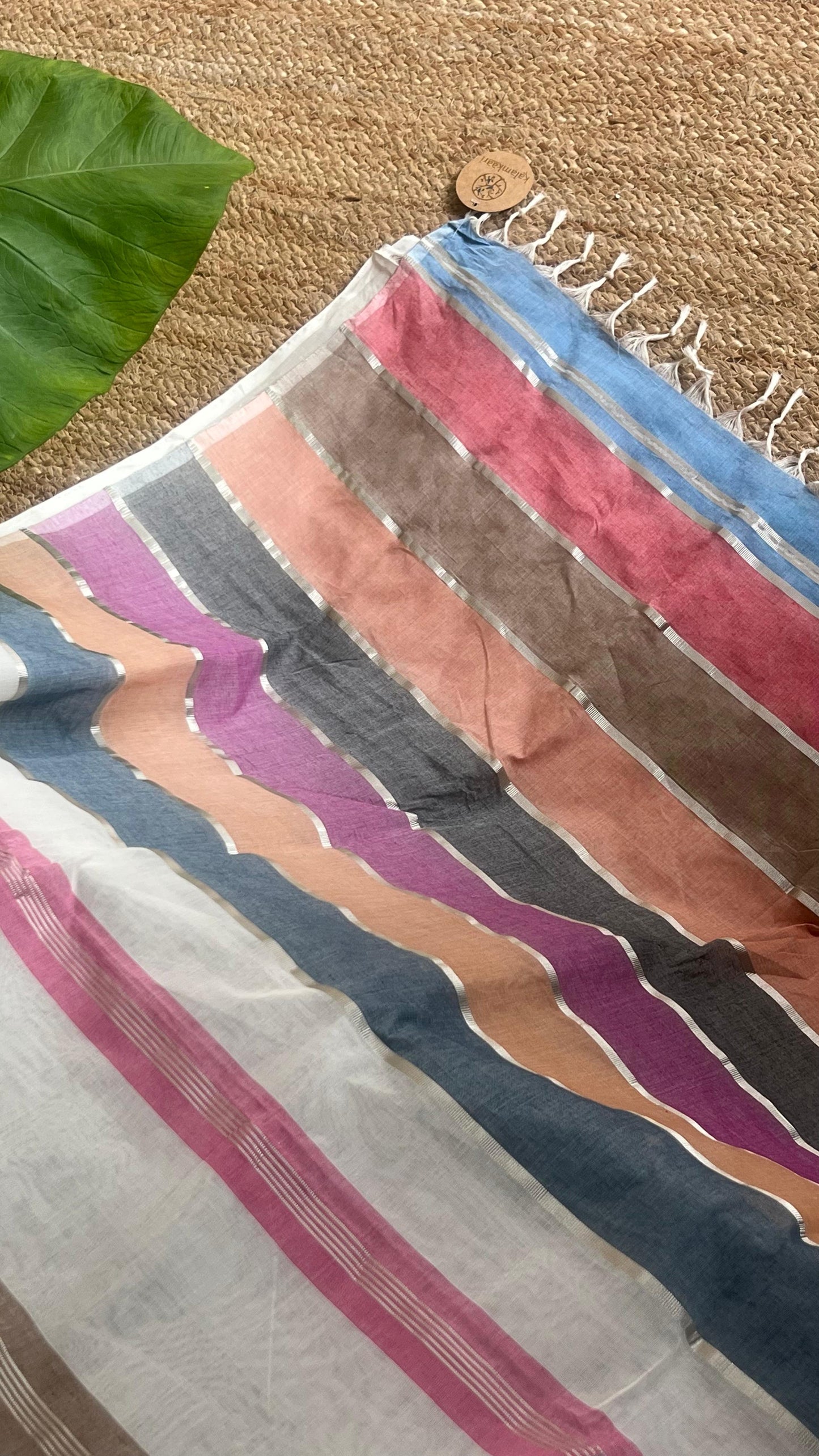 Rainbow Casatta Kasavu saree (silver)