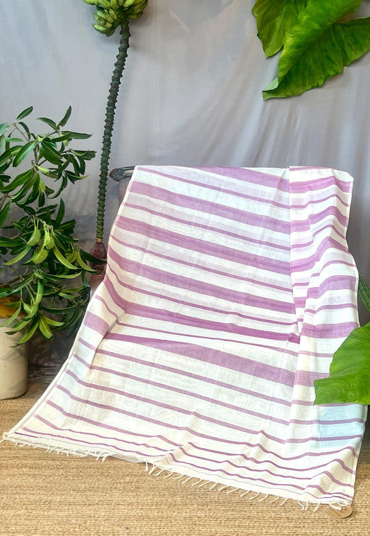 Purple & white striped Kara saree