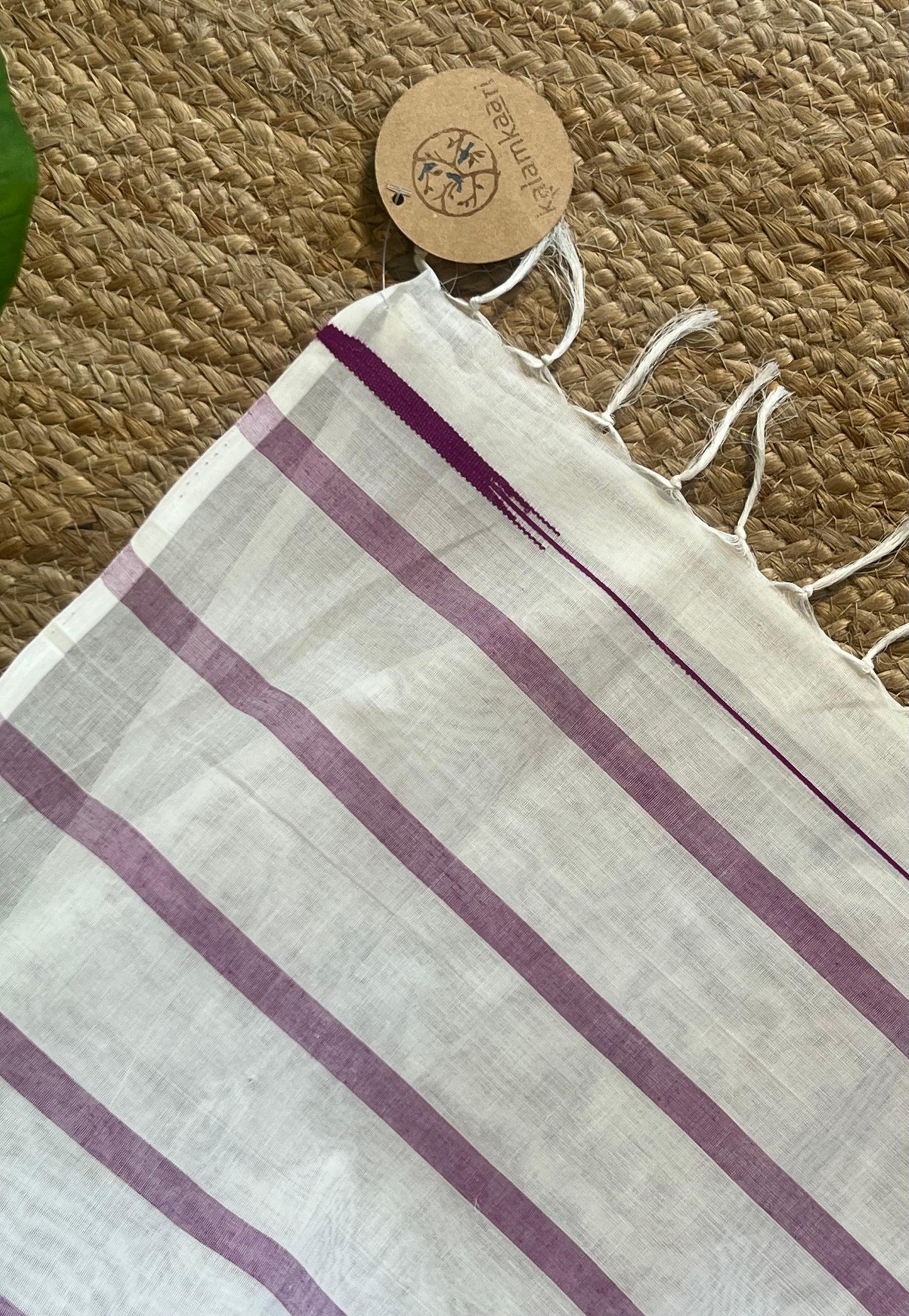 purple & white striped Kara saree