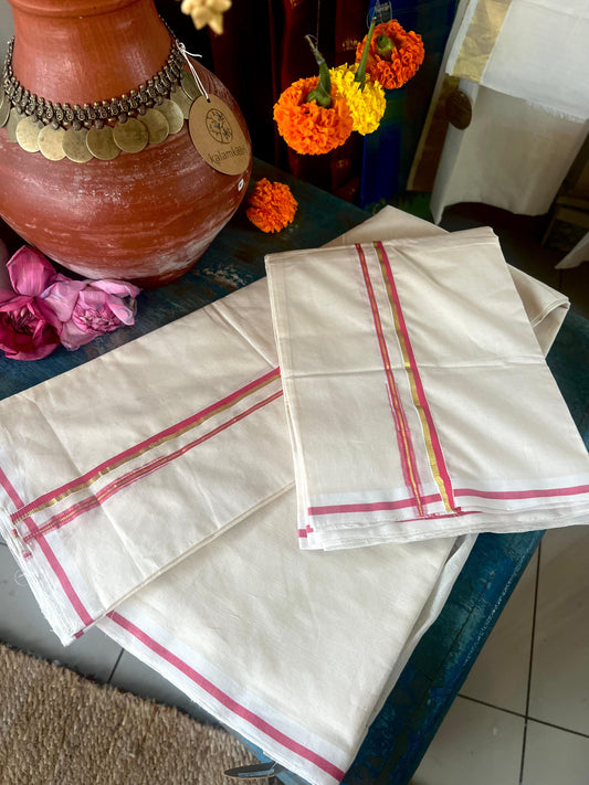 Puliyila Kara Set Mund-red/gold