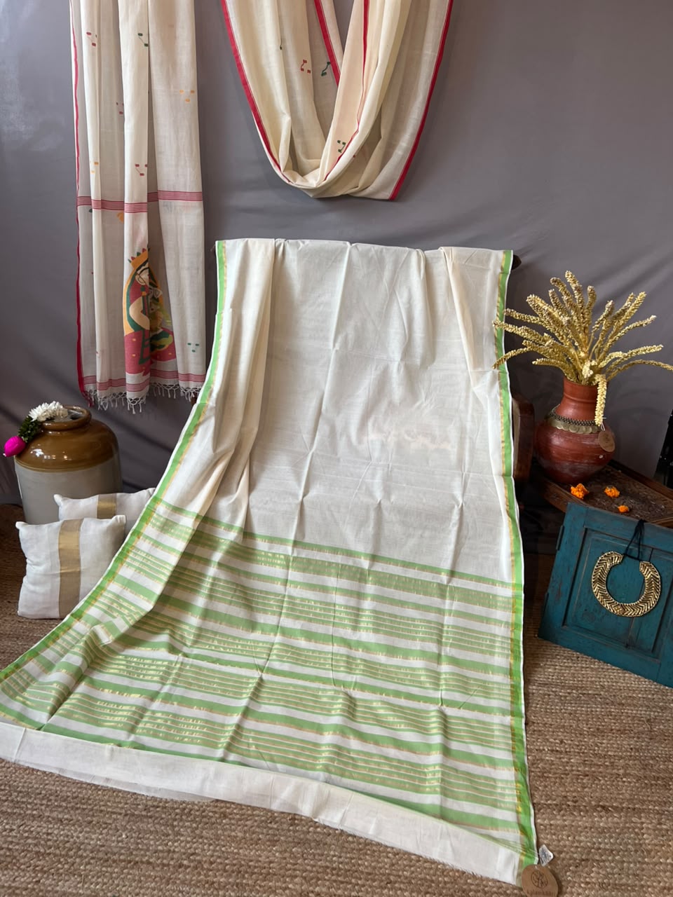 MINT green  kara saree