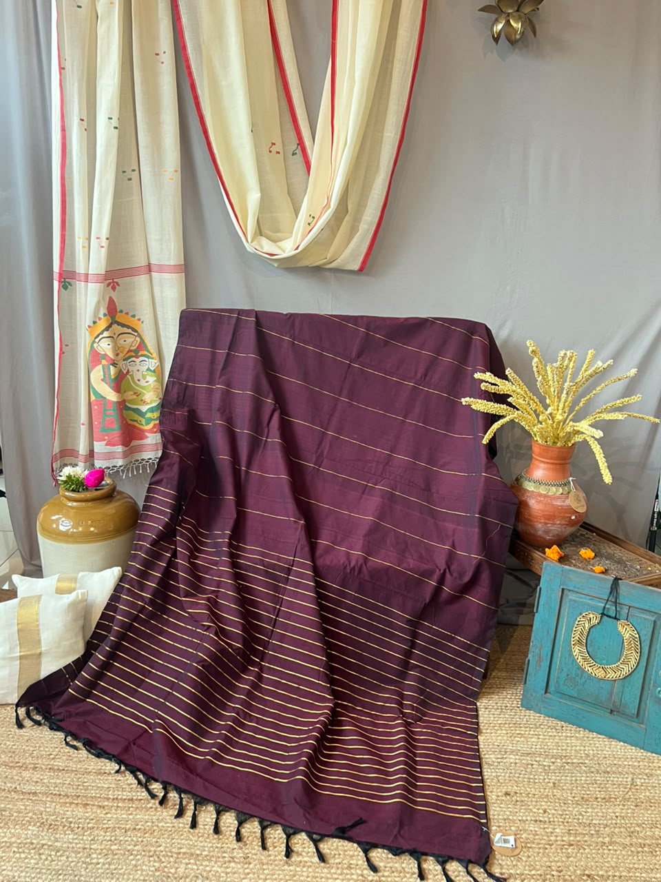 GOLDEN STRIPED KAAPI SAREE