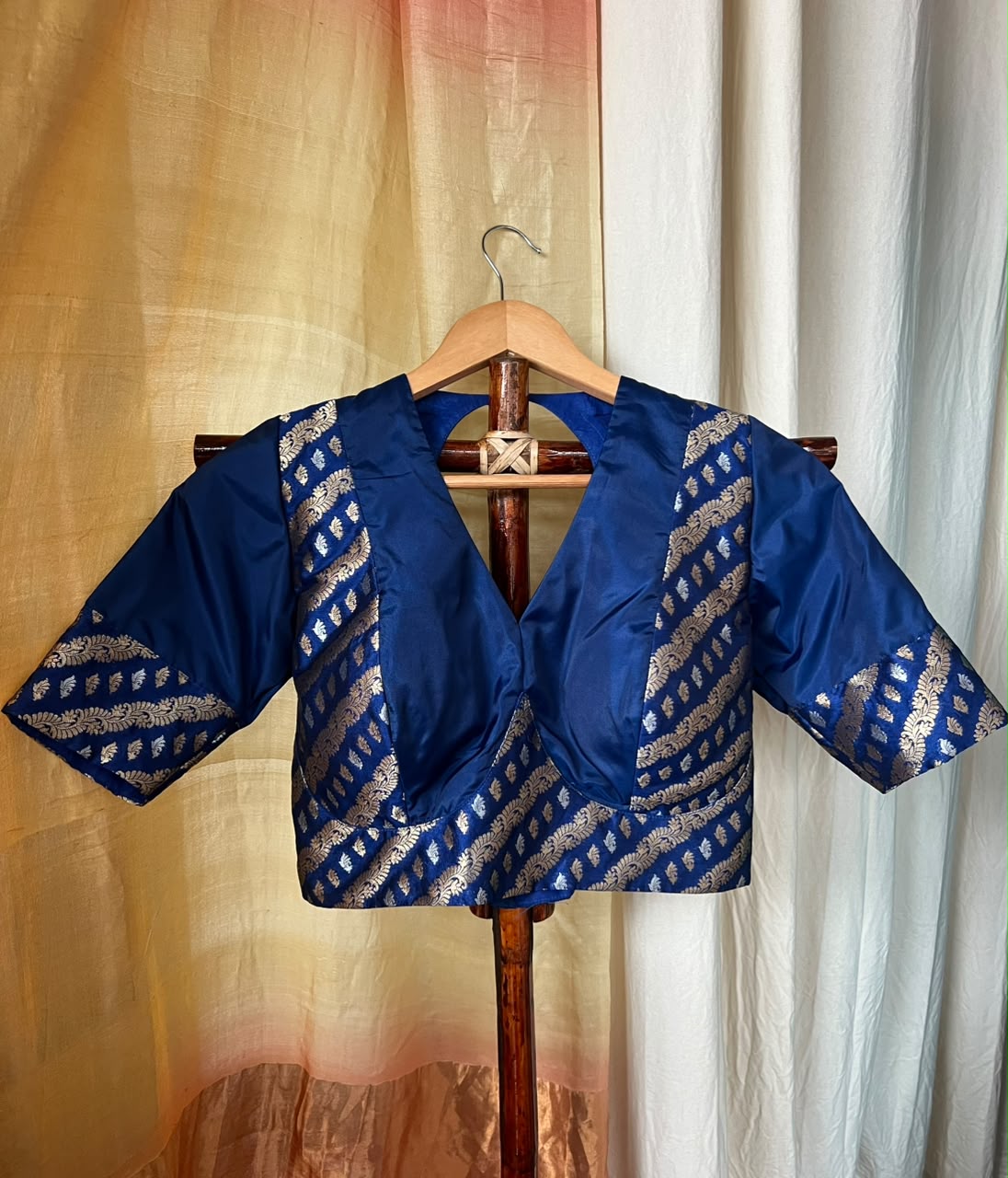 BLUE BROCADE BLOUSE